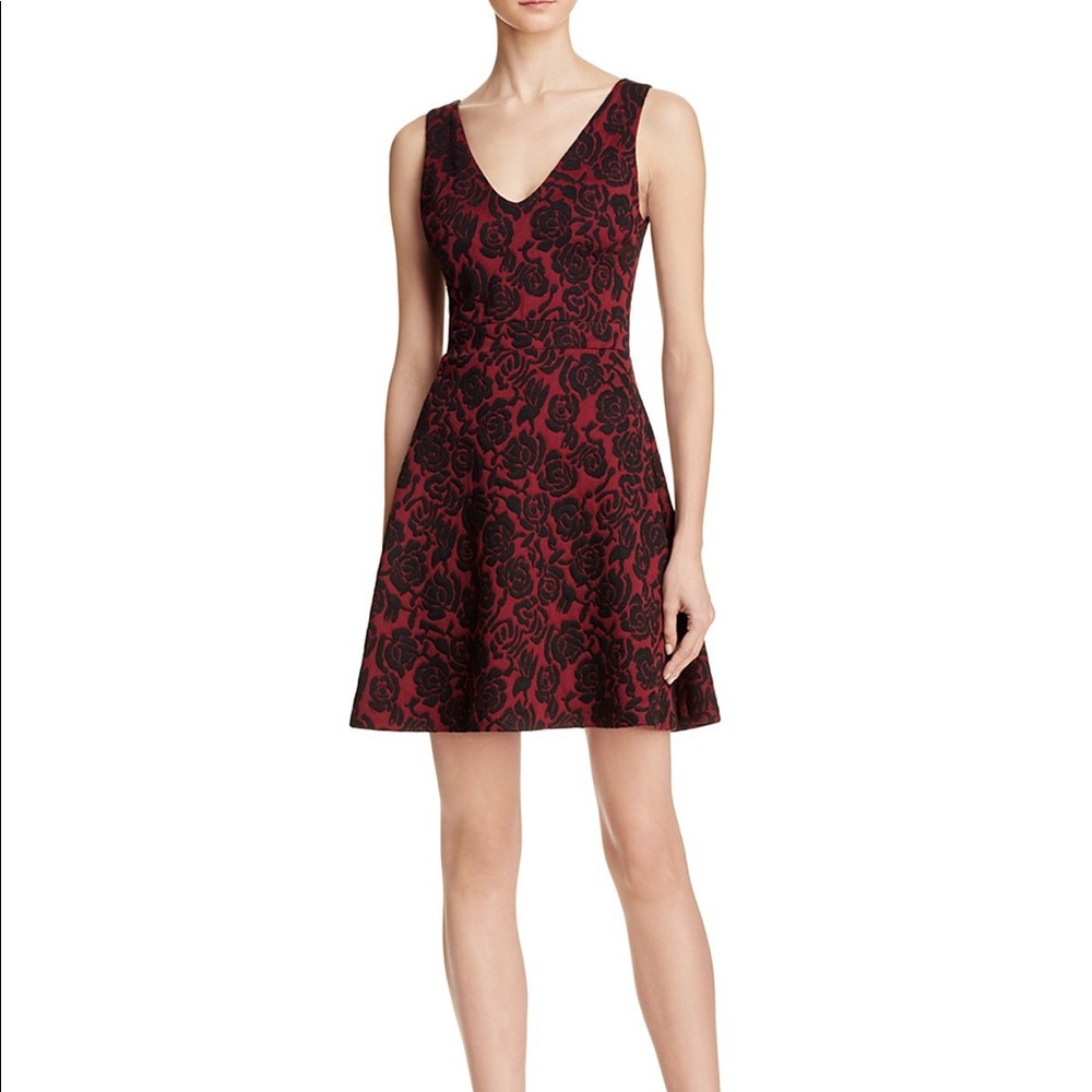 Aqua Rose Jacquard V-Neck Mini Dress